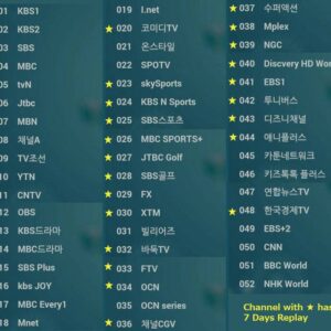 ช่องทีวีเกาหลี MBC,SBS,KBS1,KBS2,Arirang,YTN,JTBC,SBS GOLF